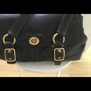 Awesome Black Genuine Leather Coach Satchel Shoulder Bag